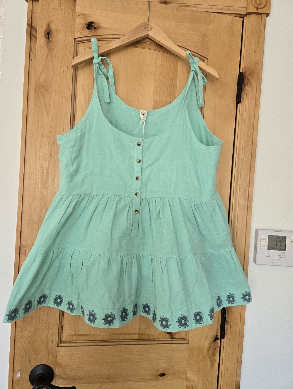 NWT Kate Quinn Mint Green Embroidered Tie-Shoulder Tiered Camisole Top XL